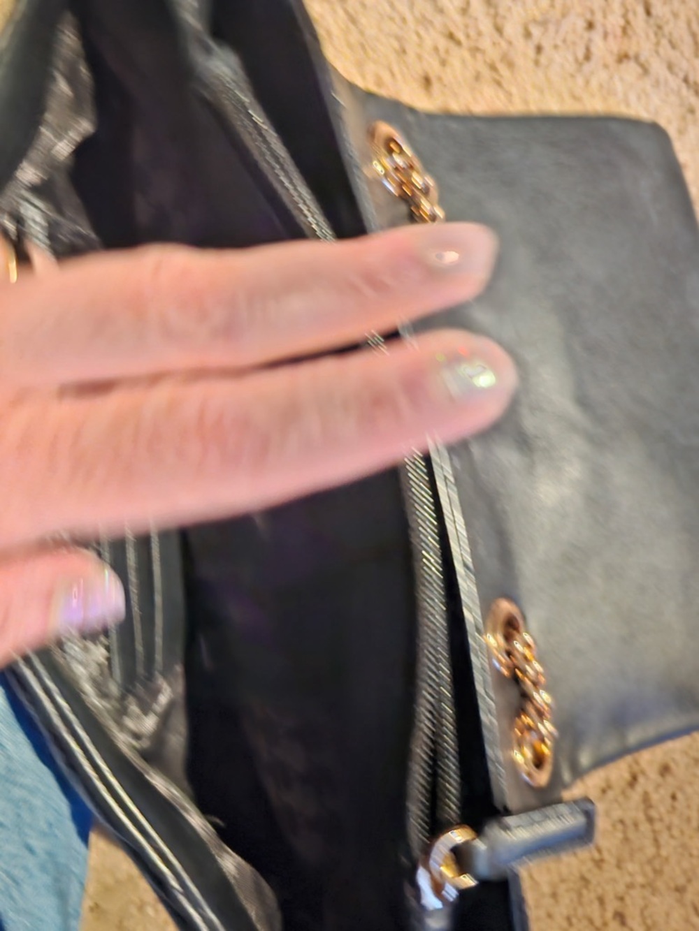 Karl Lagerfeld Black Quilted Shoulder Bag with Gold Chain - Picture 3 of 6